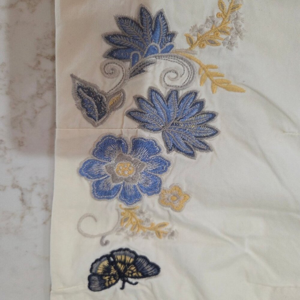 NWT! Sundance Starling Floral Embroidered Cargo Pants sz 8 Ivory Blue Flower - Picture 5 of 14